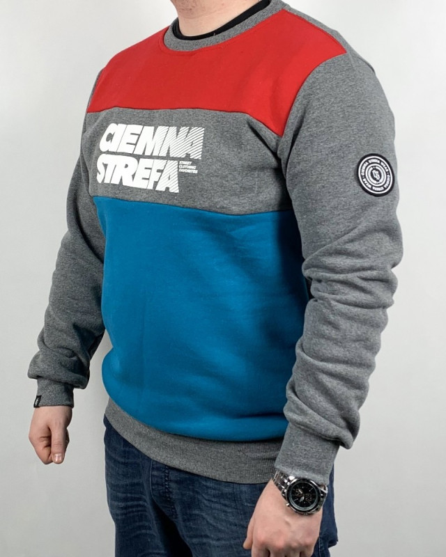 BLUZA MĘSKA CIEMNA STREFA CZERWONY-MELANŻ-MORSKI KLASYK