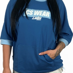 BLUZA DAMSKA OVERSIZE RĘKAW NIEBIESKA - JASNY BŁĘKIT