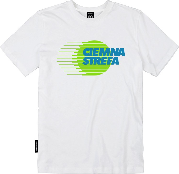 T-SHIRT BIAŁY CIEMNA STREFA GLOB / NEON-NIEBIESKI