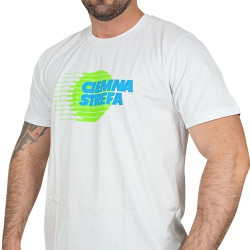T-SHIRT BIAŁY CIEMNA STREFA GLOB / NEON-NIEBIESKI