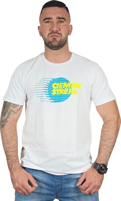 T-SHIRT BIAŁY CIEMNA STREFA GLOB / TURKUS-ŻÓŁTY