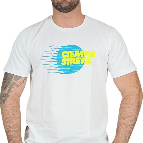 T-SHIRT BIAŁY CIEMNA STREFA GLOB / TURKUS-ŻÓŁTY