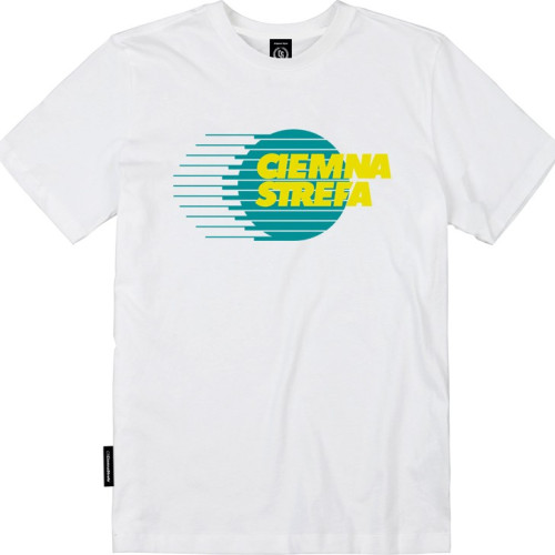 T-SHIRT BIAŁY CIEMNA STREFA GLOB / TURKUS-ŻÓŁTY
