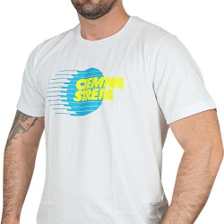 T-SHIRT BIAŁY CIEMNA STREFA GLOB / TURKUS-ŻÓŁTY