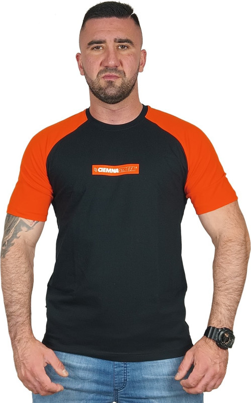 T-SHIRT REGLAN CIEMNA STREFA CLASSIC CZARNY-POMARAŃCZ