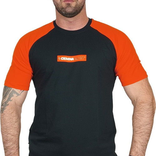 T-SHIRT REGLAN CIEMNA STREFA CLASSIC CZARNY-POMARAŃCZ