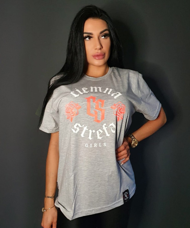 T-SHIRT DAMSKI MELANŻ CIEMNA STREFA ROSES - POMARAŃCZ