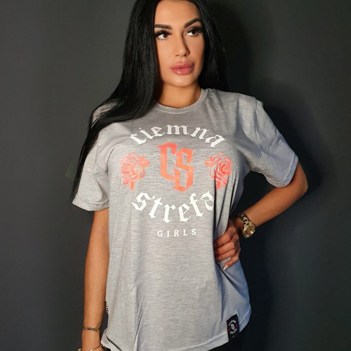 T-SHIRT DAMSKI MELANŻ CIEMNA STREFA ROSES - POMARAŃCZ