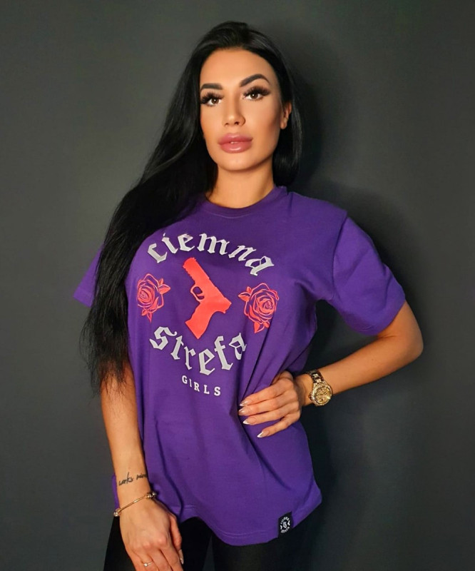 T-SHIRT DAMSKI FIOLET CIEMNA STREFA GUN - POMARAŃCZ