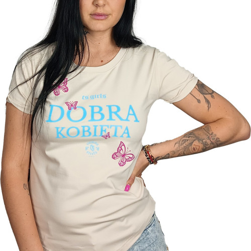 T-SHIRT DAMSKI // BEŻ // DOBRA KOBIETA - BABY BLUE