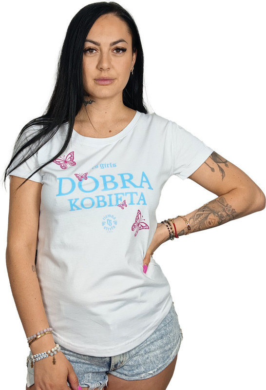 T-SHIRT DAMSKI // BIAŁY // DOBRA KOBIETA - BABY BLUE