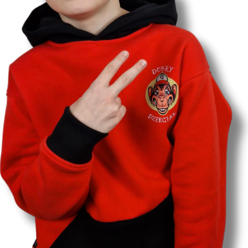 BLUZA KANGUR DOBRY DZIECIAK ANIMALS KORAL/CZARNY/MAŁPA