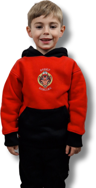 BLUZA KANGUR DOBRY DZIECIAK ANIMALS KORAL/CZARNY/MAŁPA