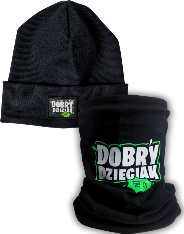 KOMPLET CZARNY DOBRY DZIECIAK/ CZAPKA + KOMIN