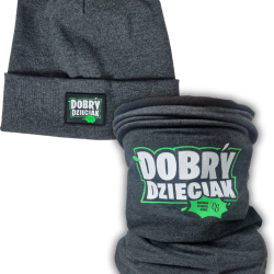 KOMPLET GRAFIT DOBRY DZIECIAK / CZAPKA + KOMIN