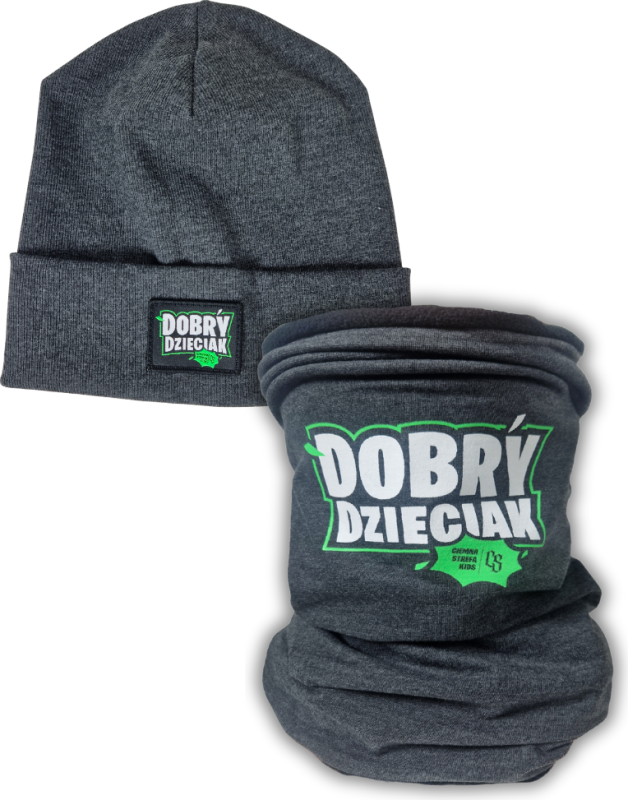 KOMPLET GRAFIT DOBRY DZIECIAK / CZAPKA + KOMIN