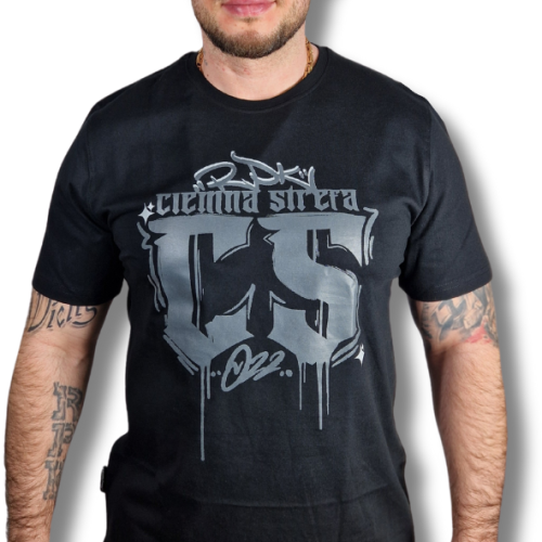T-SHIRT CZARNY CIEMNA STREFA / RPK GOTYK GRAFFITI SZARY