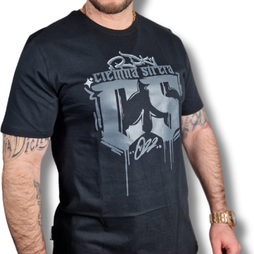 T-SHIRT CZARNY CIEMNA STREFA / RPK GOTYK GRAFFITI SZARY