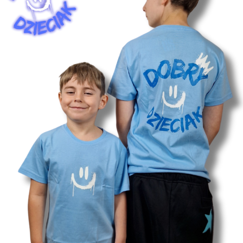 T-SHIRT DOBRY DZIECIAK SMILE - BABY BLUE