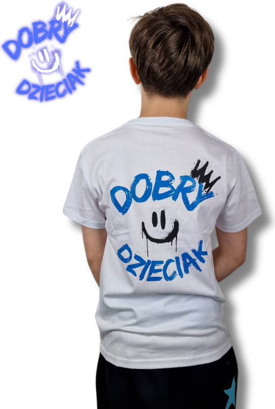 T-SHIRT DOBRY DZIECIAK SMILE - BIAŁO/NIEBIESKI