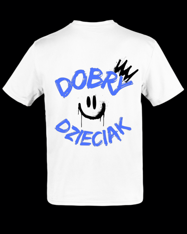T-SHIRT DOBRY DZIECIAK SMILE - BIAŁO/NIEBIESKI