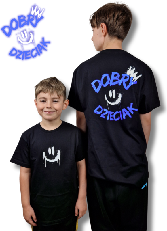 T-SHIRT DOBRY DZIECIAK SMILE - CZARNO/NIEBIESKI