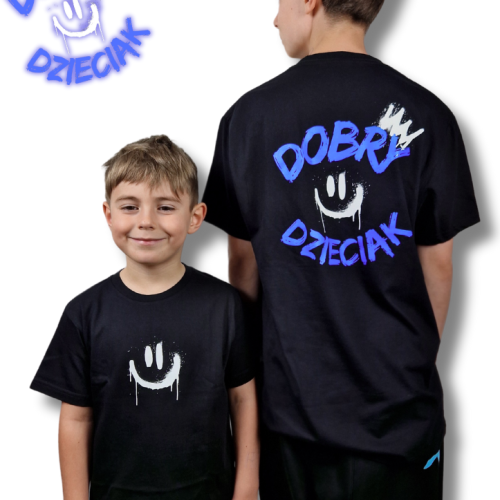 T-SHIRT DOBRY DZIECIAK SMILE - CZARNO/NIEBIESKI