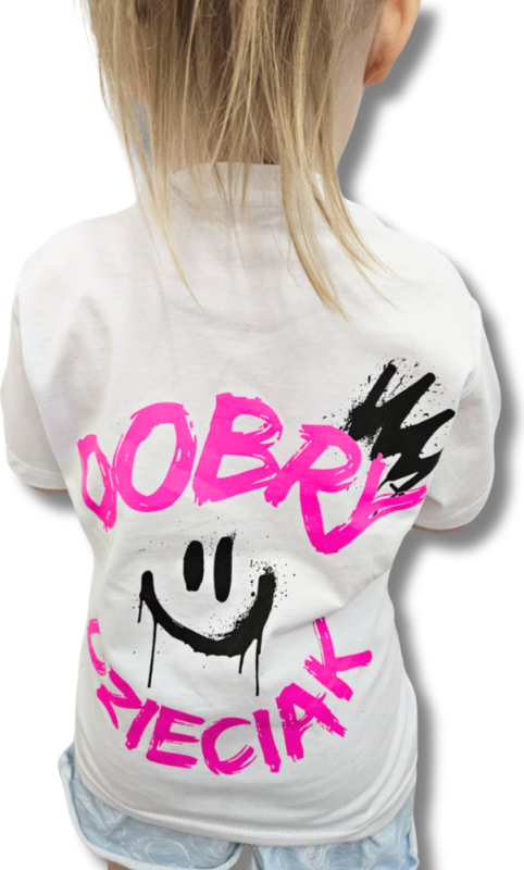 T-SHIRT DOBRY DZIECIAK SMILE - BIAŁA/RÓŻ