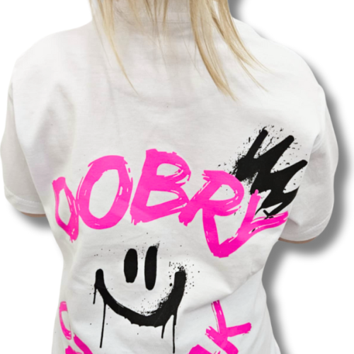 T-SHIRT DOBRY DZIECIAK SMILE - BIAŁA/RÓŻ